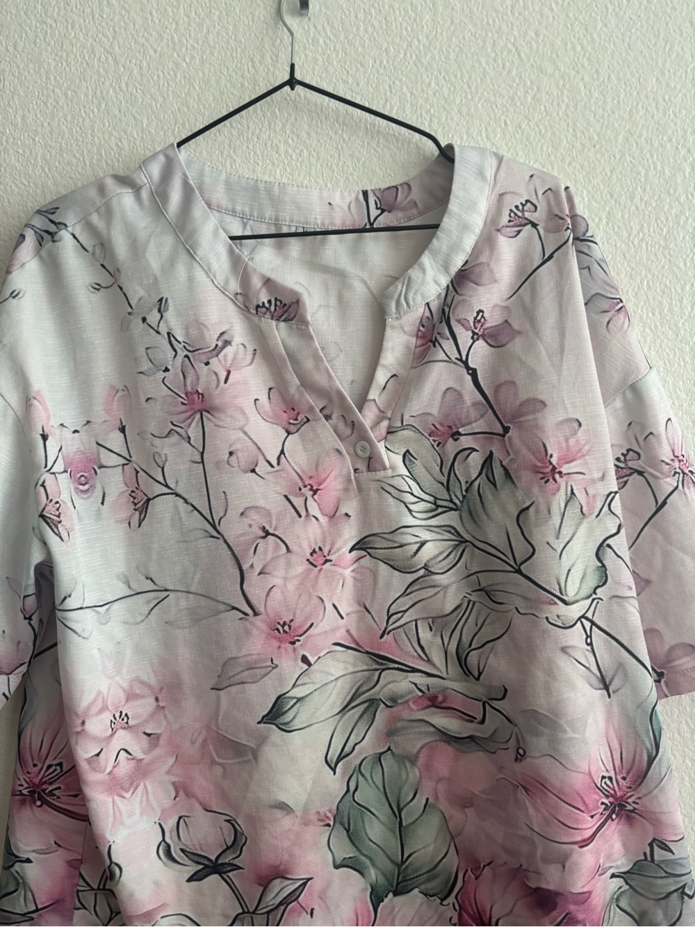 Floral Pink V-Neck Tunic Top - Unbranded